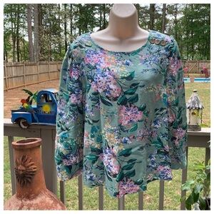 #138 LC Lauren Conrad Mint Green Floral Print 3/4 Sleeve Blouse Shirt Top Medium